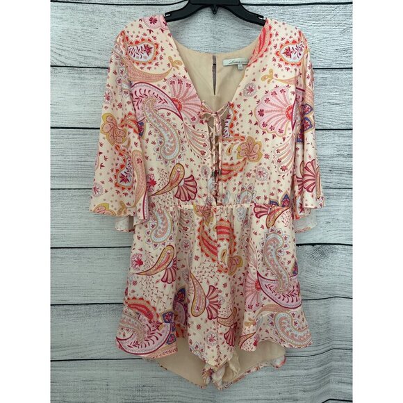 Lovers and Friends Long-Sleeve Boho Paisley Print Romper Size L - Picture 1 of 2